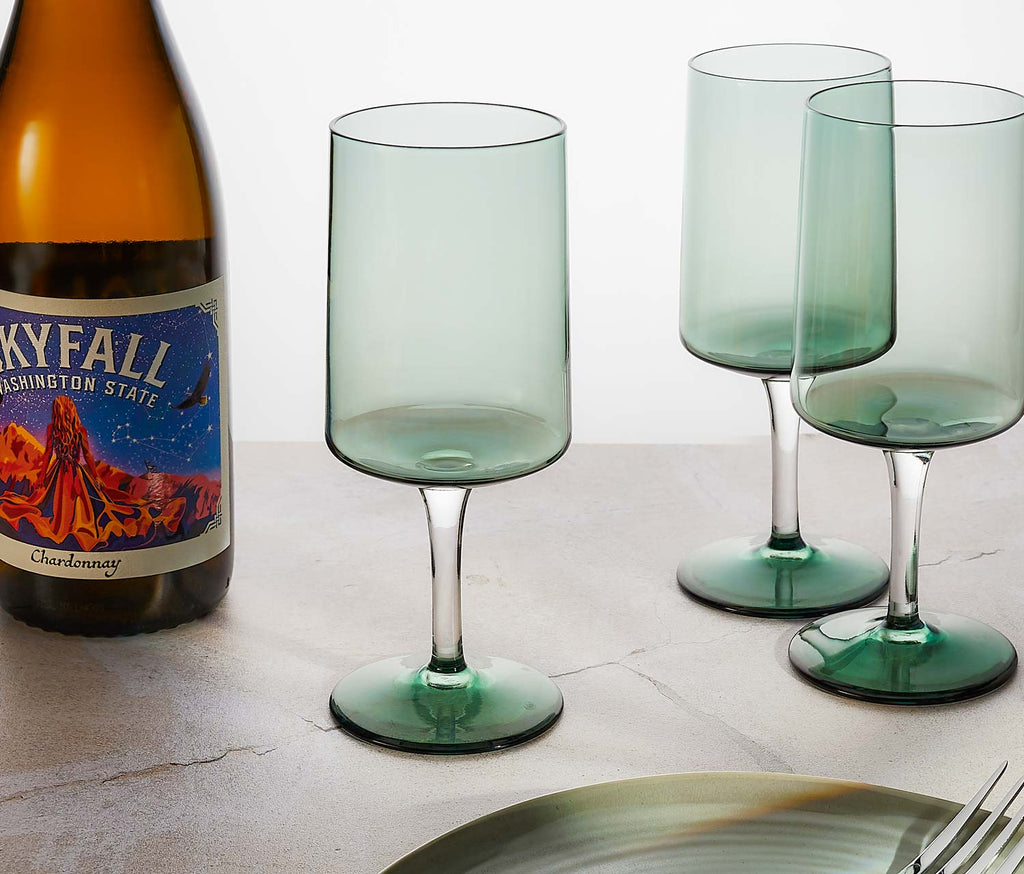 Vintage Mid Century Green Large Wine Glass Set - Lollygag