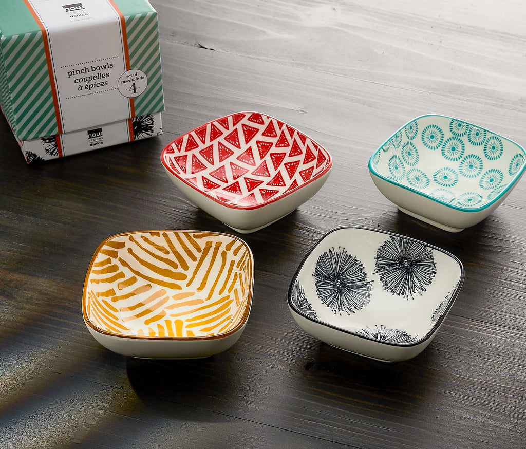 Modern Stamped Mix & Prep Pinch Pot Bowls: Set of 4
