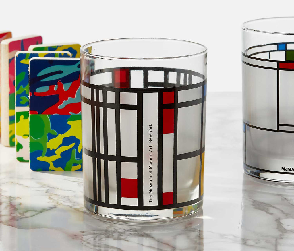 Moma Mondrian glass tumbler and Andy Warhol. domini -  lollygag