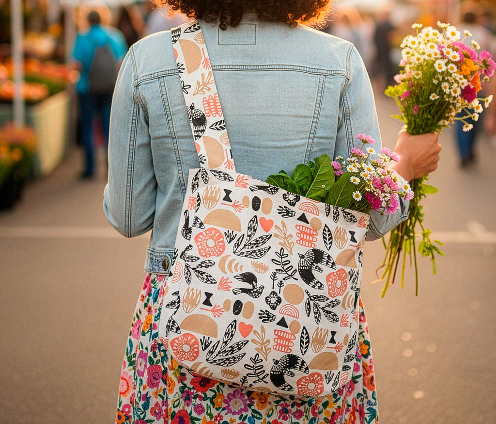 Mystical Myth canvas tote bag with Danica Studio hand-printed design in neutral tones - Lollygag