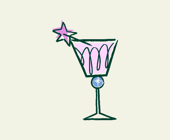 Nick and nora bar glass with cocktail retro illustration