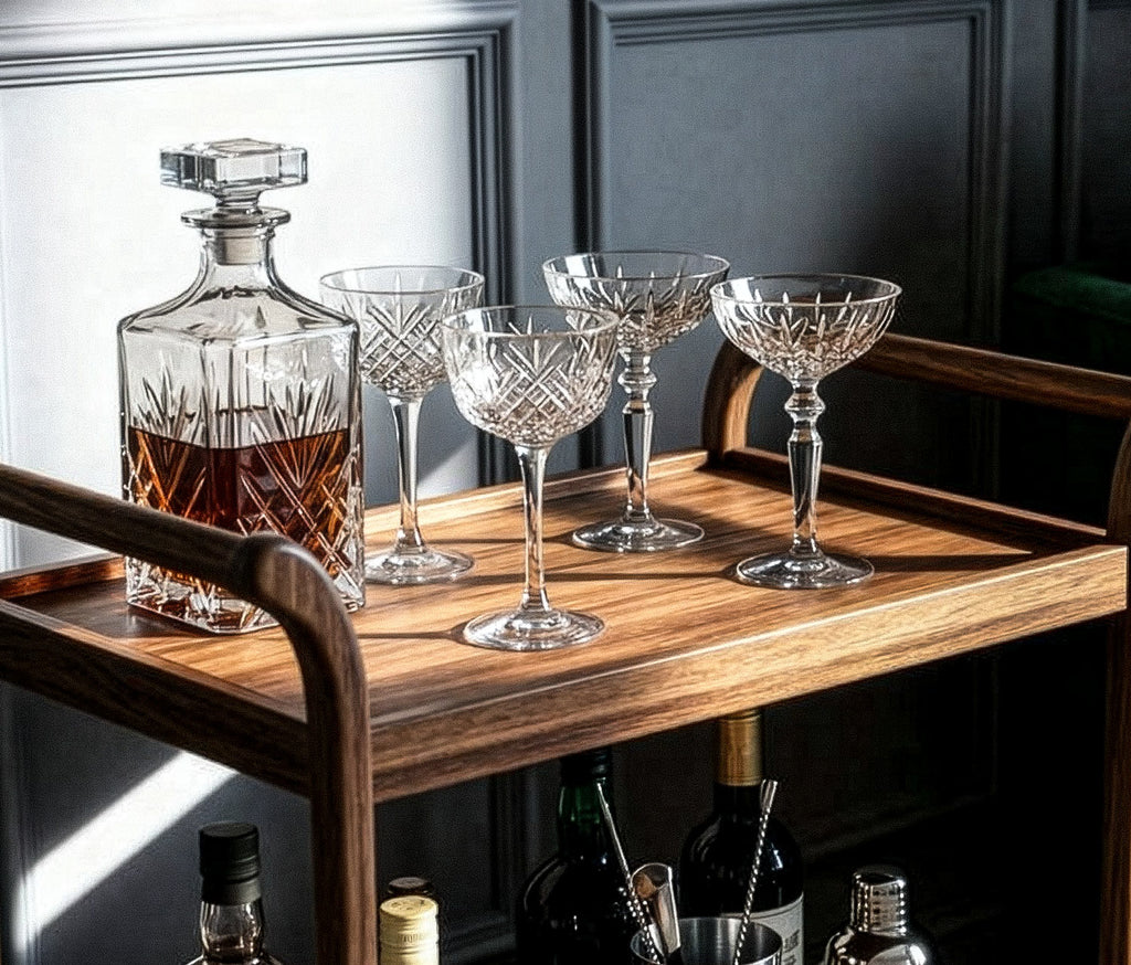 Art Deco Nick And Nora & Crystal Coupe Glass Bar Set