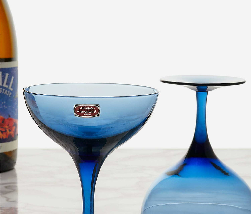 Noritake Viewpoint Blue Coupe Glass  closeup- lollygag