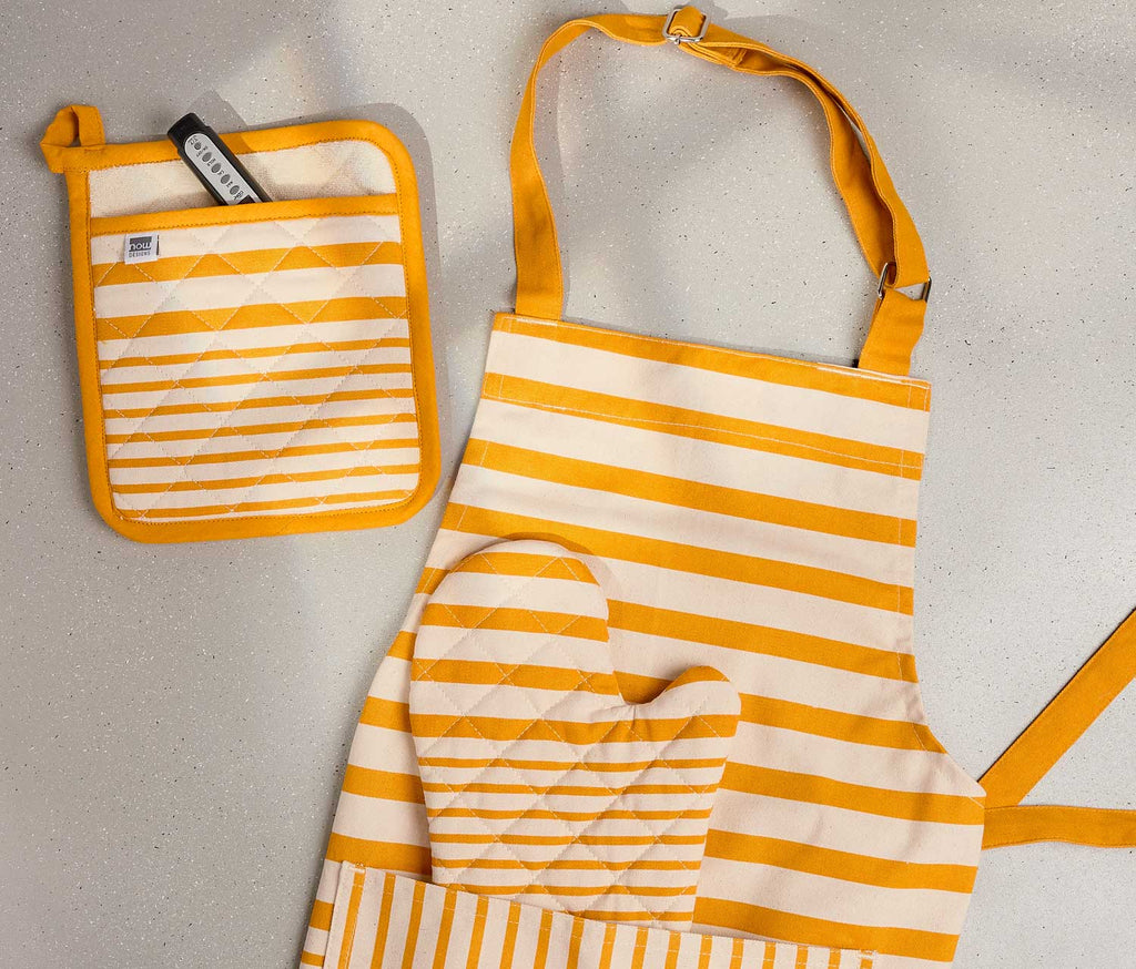 Cabana Stripe Ochre Apron, Mitt & Potholder Kitchen Set