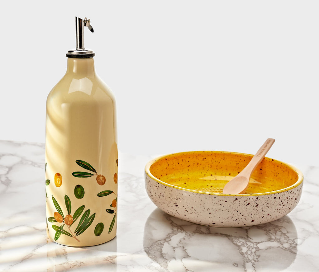 🔥  Hand Painted Olive Branch Stoneware Cruet