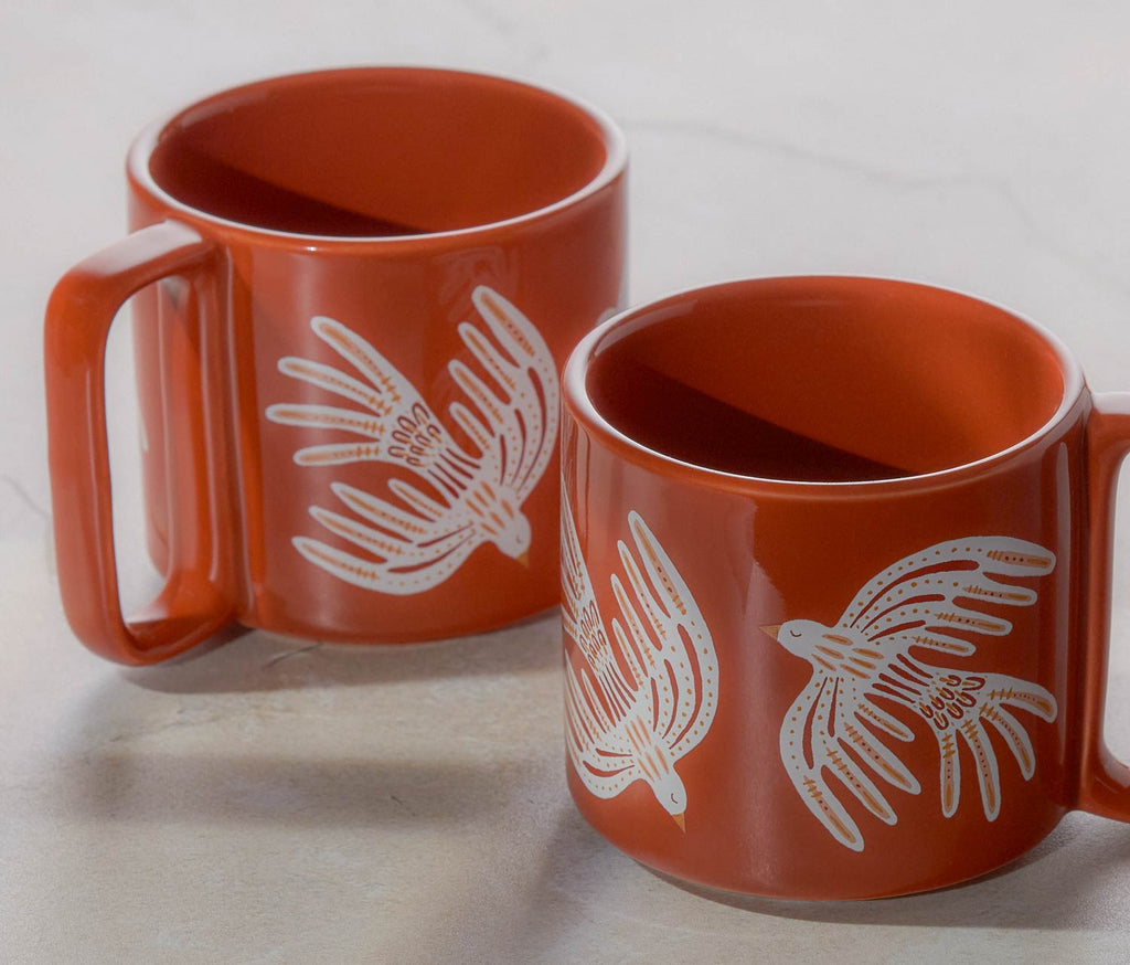 Plume Birds Crimson Midi Mug Set