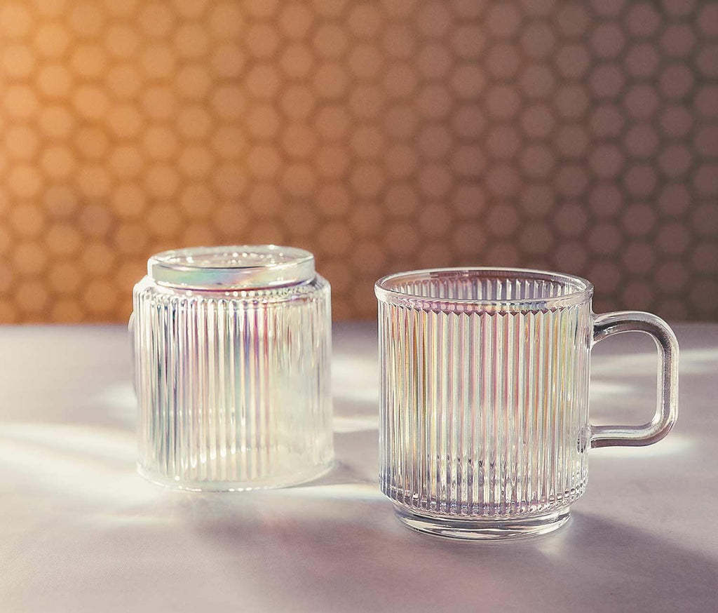 Dayglow Iridescent Ribbed Glass Mugs Set - lollygag