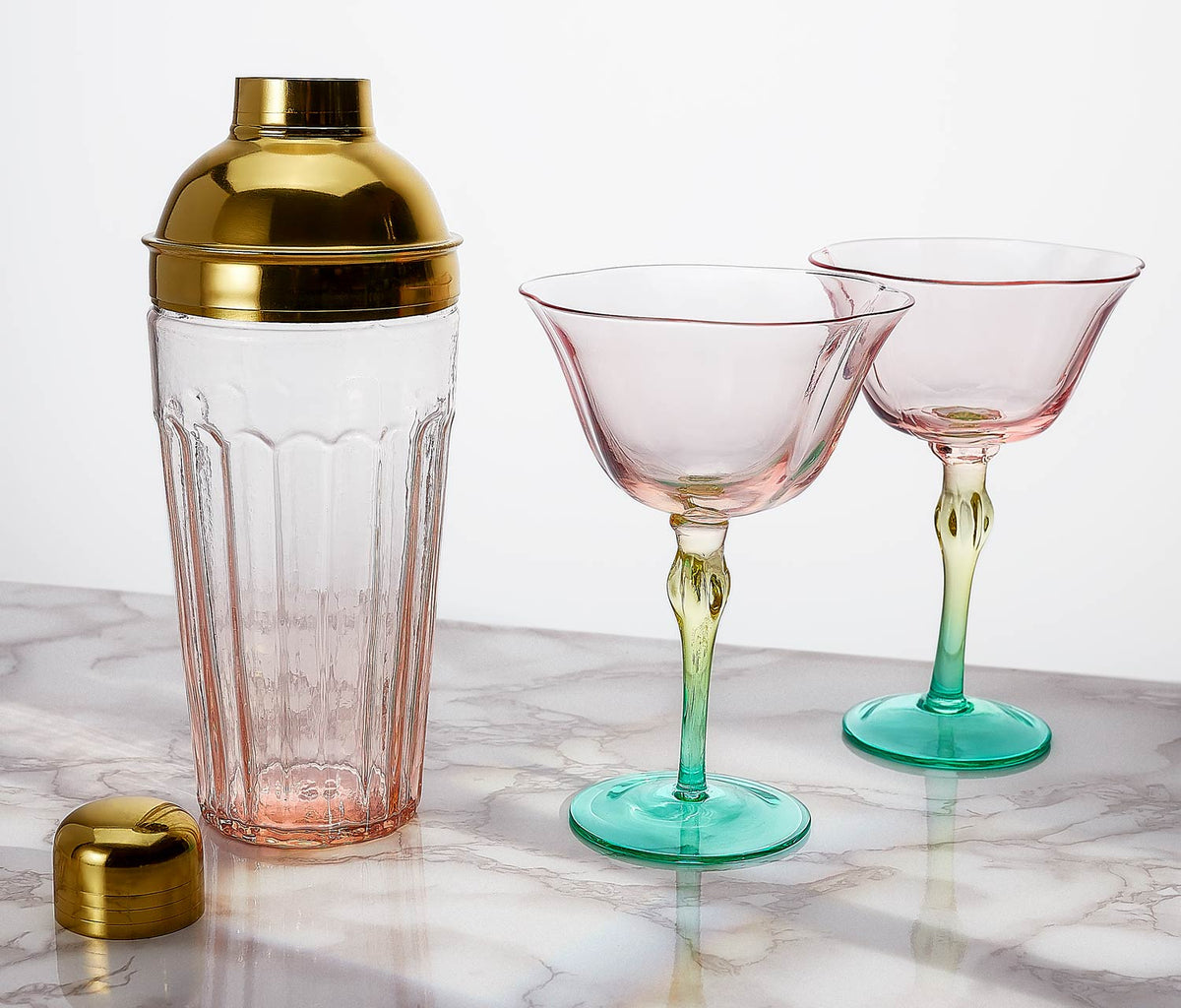 Rainbow glass and Tall pink shaker  Deco set - lollygag