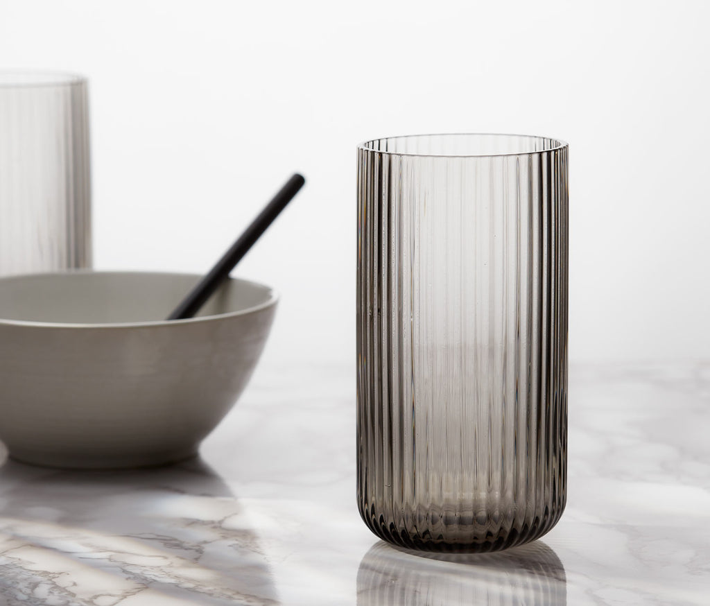 smoke grey textured low ripple texture tall drinking/tumbler glasses - lollygag