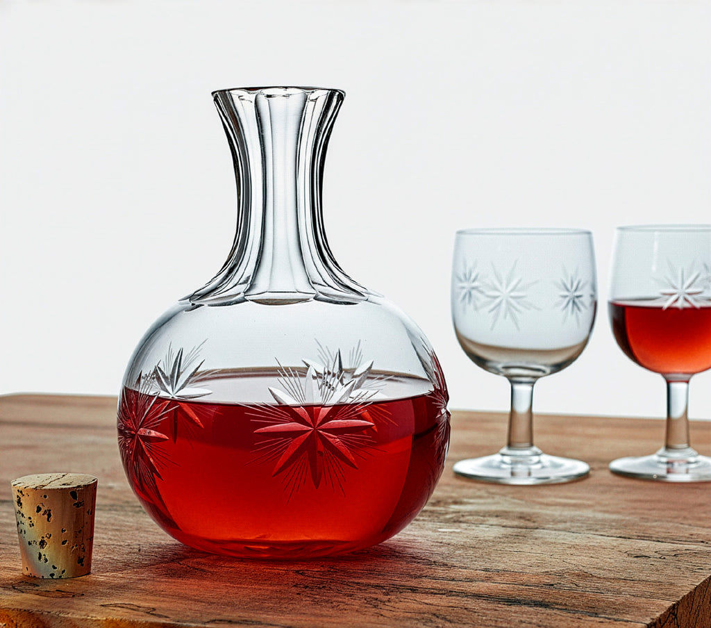 Vintage Starburst decanter and wine glasses - Lollygag