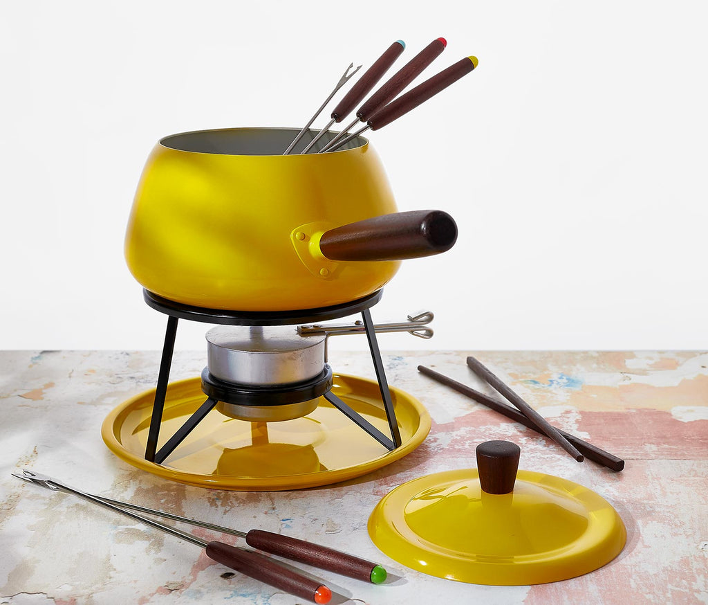 vintage yellow fondue set - lollygag