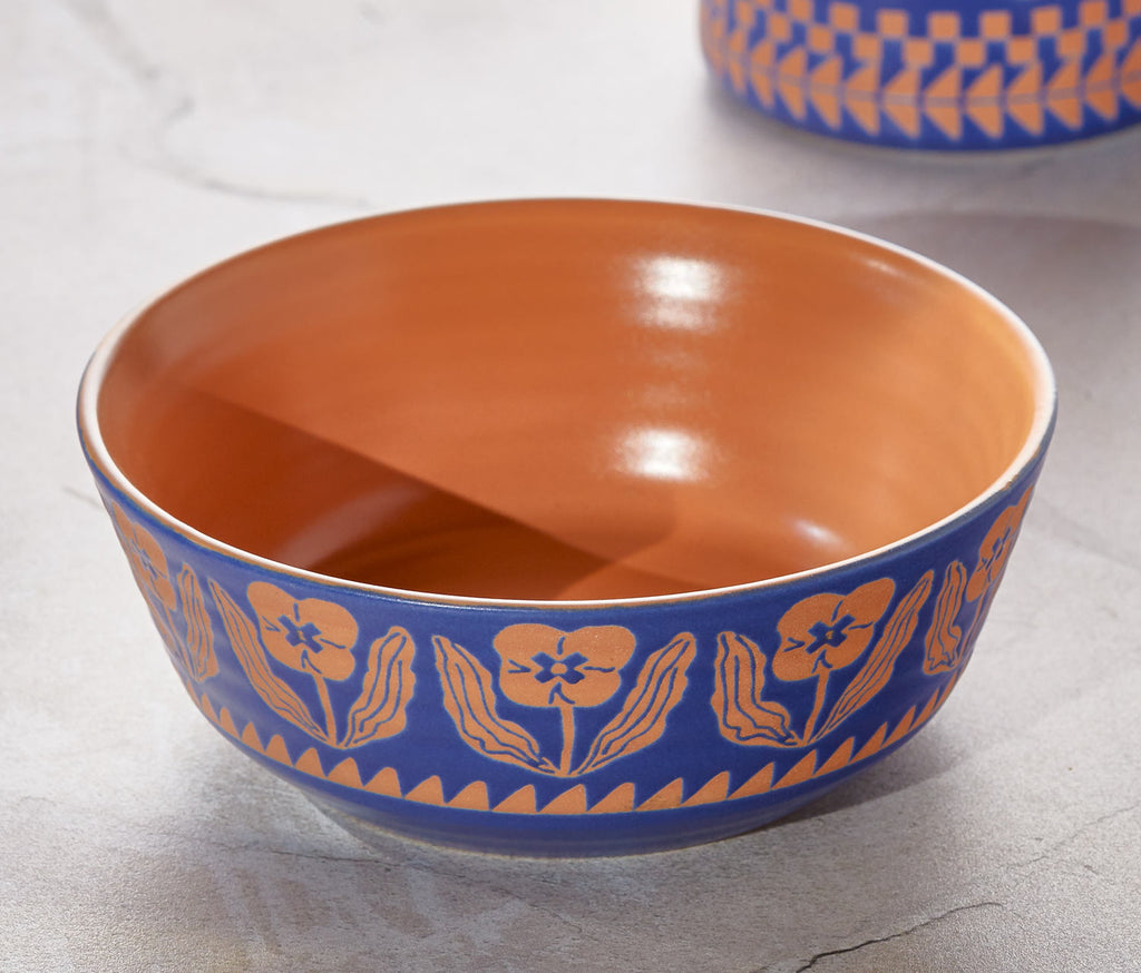  Teppi Pansy Blue and Orange Stoneware Cereal/Side Bowls - lollygag