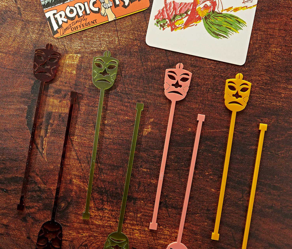 tiki mask colorful swizzle sticks - lollygag