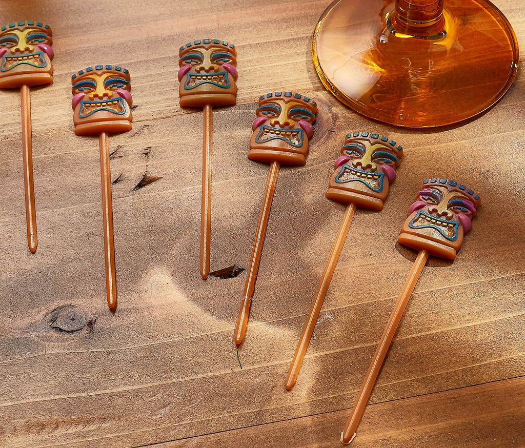 Tiki Mask Vintage Hawaii Cocktail Picks Set of 6
