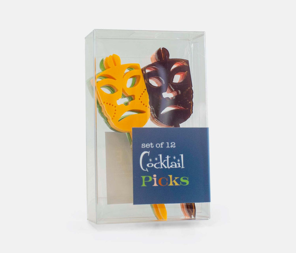 Retro Tiki Mask Acrylic Cocktail Appetizer Picks Set - Lollygag