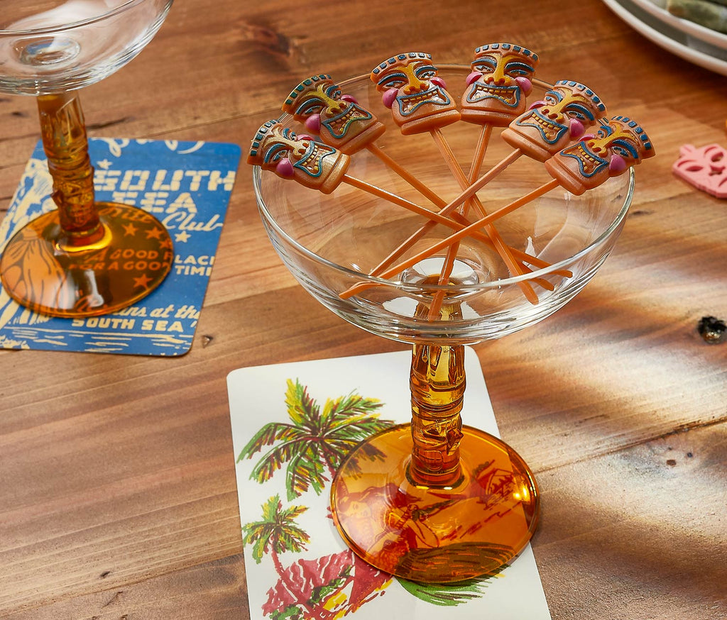 Amber Tiki Stem Coupe Cocktail Glass Sets