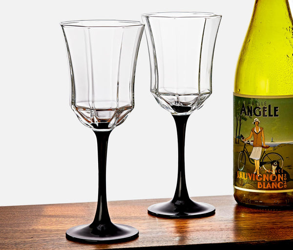 Octime Black Stem LG Wine/Water Glass Set: Vintage Luminarc | Lollygag.co