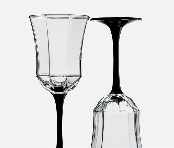 Octime Black Stem LG Wine/Water Glass Set: Vintage Luminarc