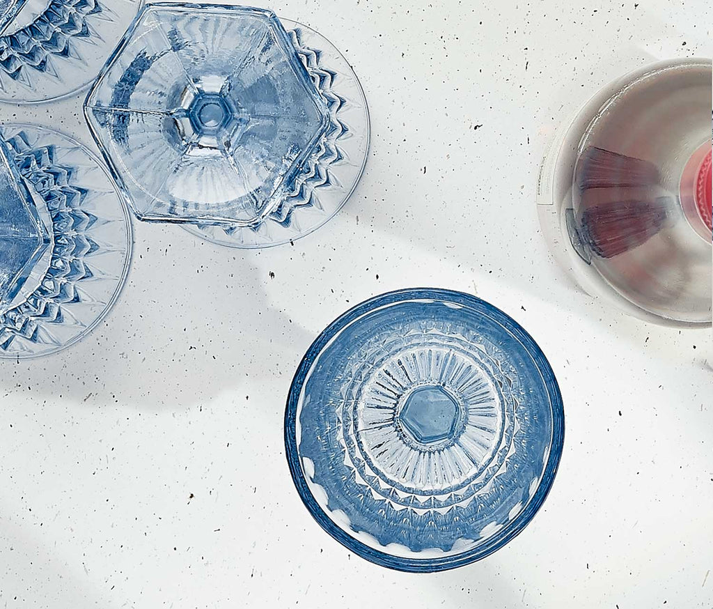 Vintage Fostoria Heritage Blue Wine Glass top shoot- lollygag