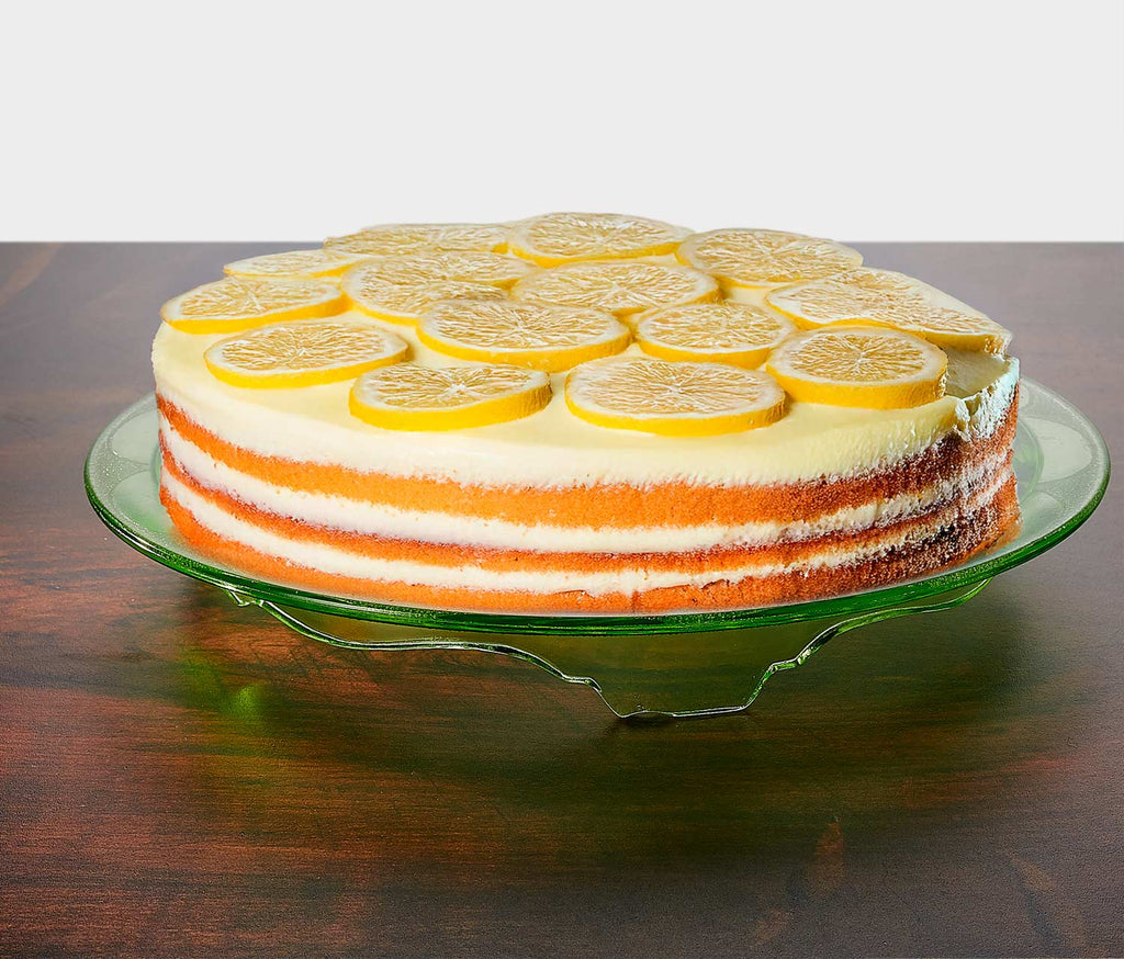 Vintage Green Glass Cake Stand with Lemon Zest Layer Cake - Lollygag