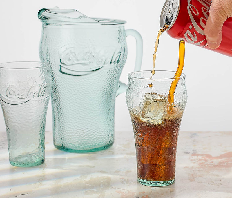 Vintage Hammered Green Pebble Coca-Cola Glass & Pitcher Set