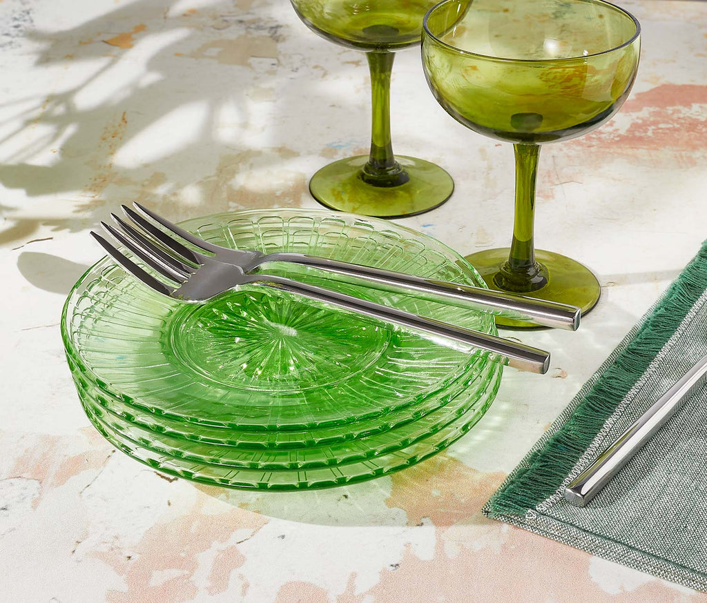 Vintage Hazel Atlas Green Glass Plates Set - lollygag