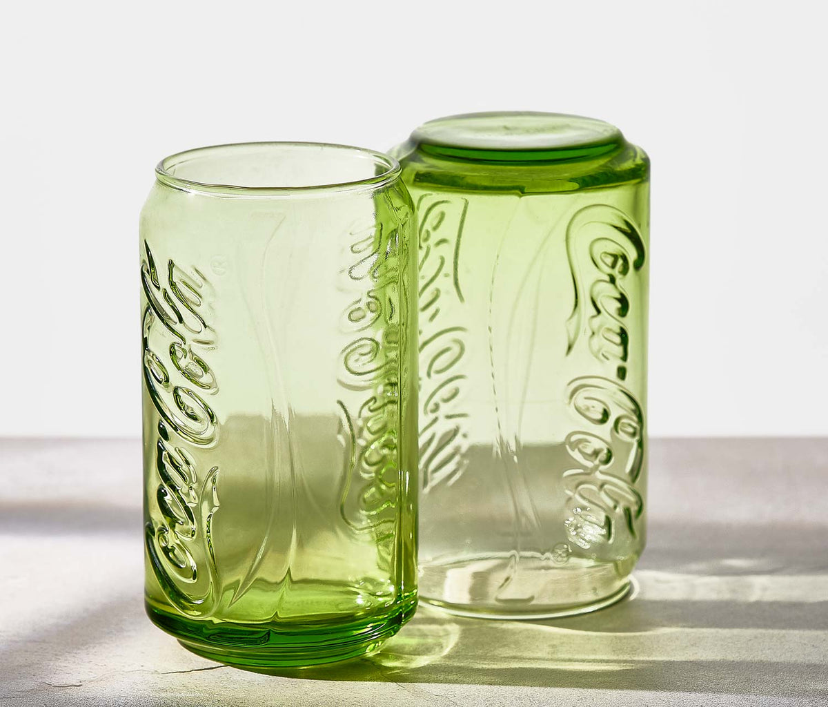 Vintage Koffeinhaltig lime green Coca cola shaped glass - Lollygag