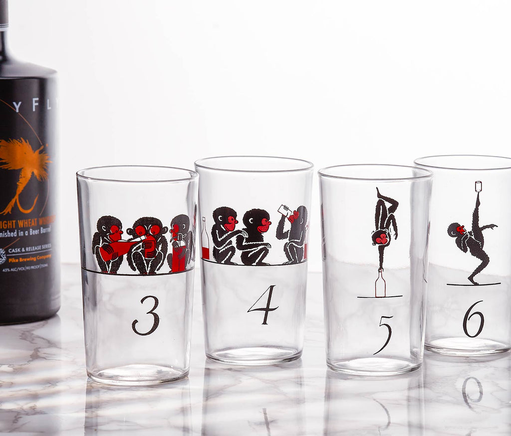 Mid-century modern Vintage monkey tumblersbarware  Set - Lollygag