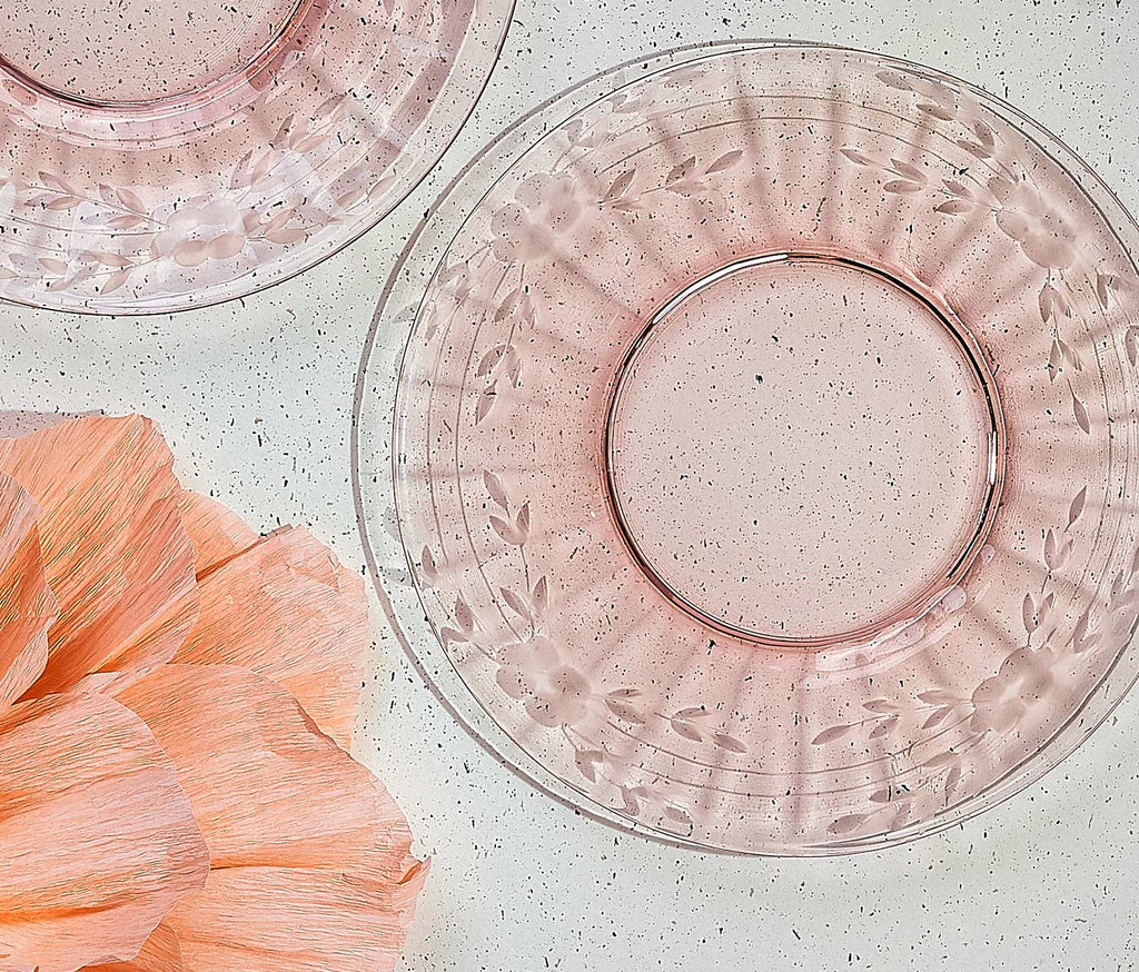 Vintage pink flower rose glass plates - lollygag