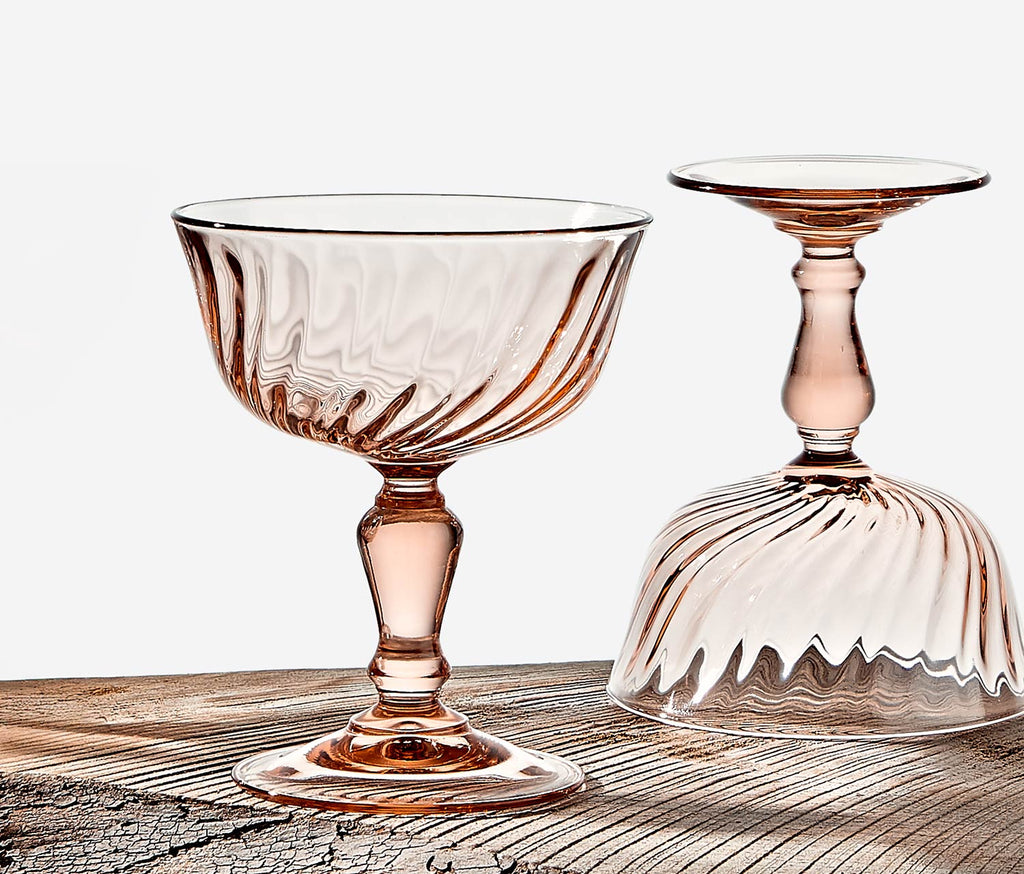 Vintage Rosaline Swirl Coupe Glasses Set