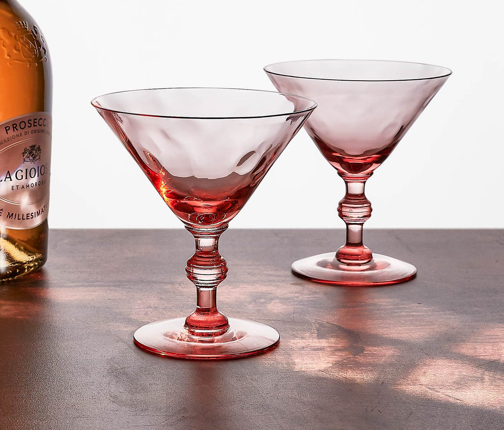 Vintage Rose Pink Raindrop Optic Martini Glasses - Lollygag