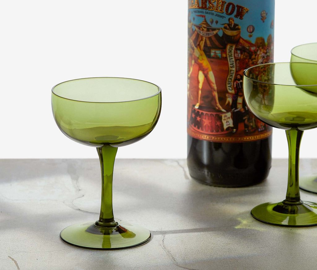 Vintage Sasaki Romance Green Coupe Glass - lollygag