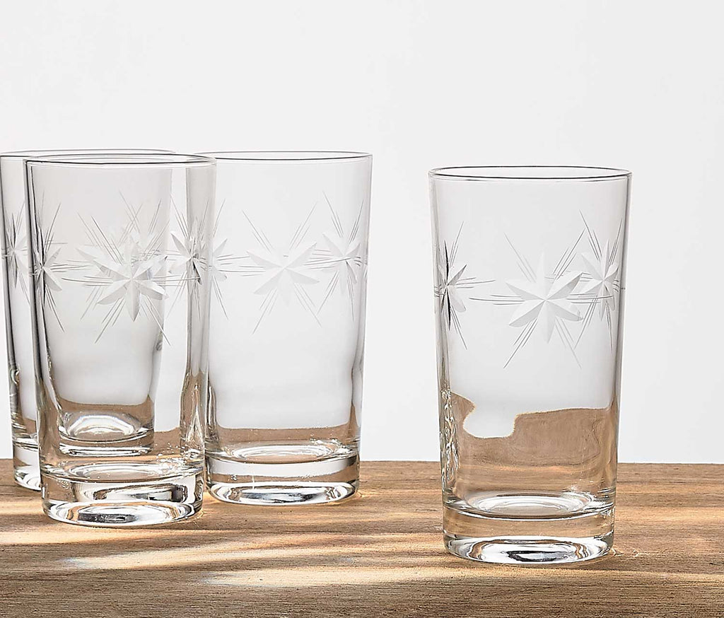 Vintage MCM Atomic Starburst Etched Carafe and Glasses Set