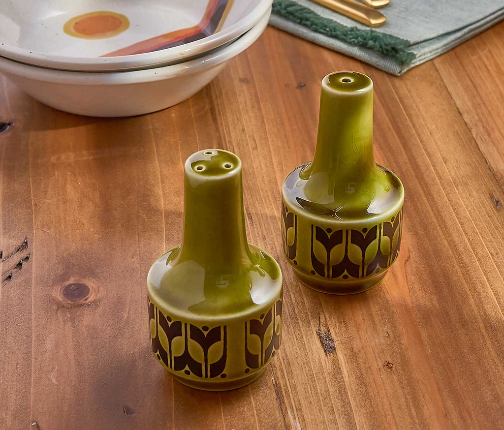 Avocado Green Stoneware Salt & Pepper Shakers 