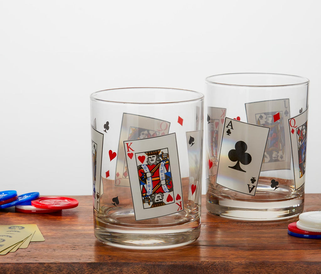 MCM Card Party Rocks Whiskey Glass Set: Vintage