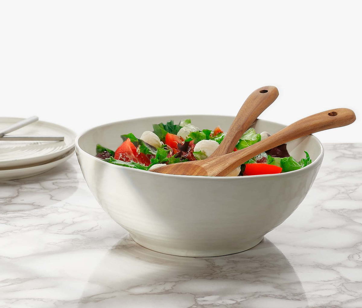 Oyster White Artisan Large &Serving Bowl  and wood servers set- Lollygag