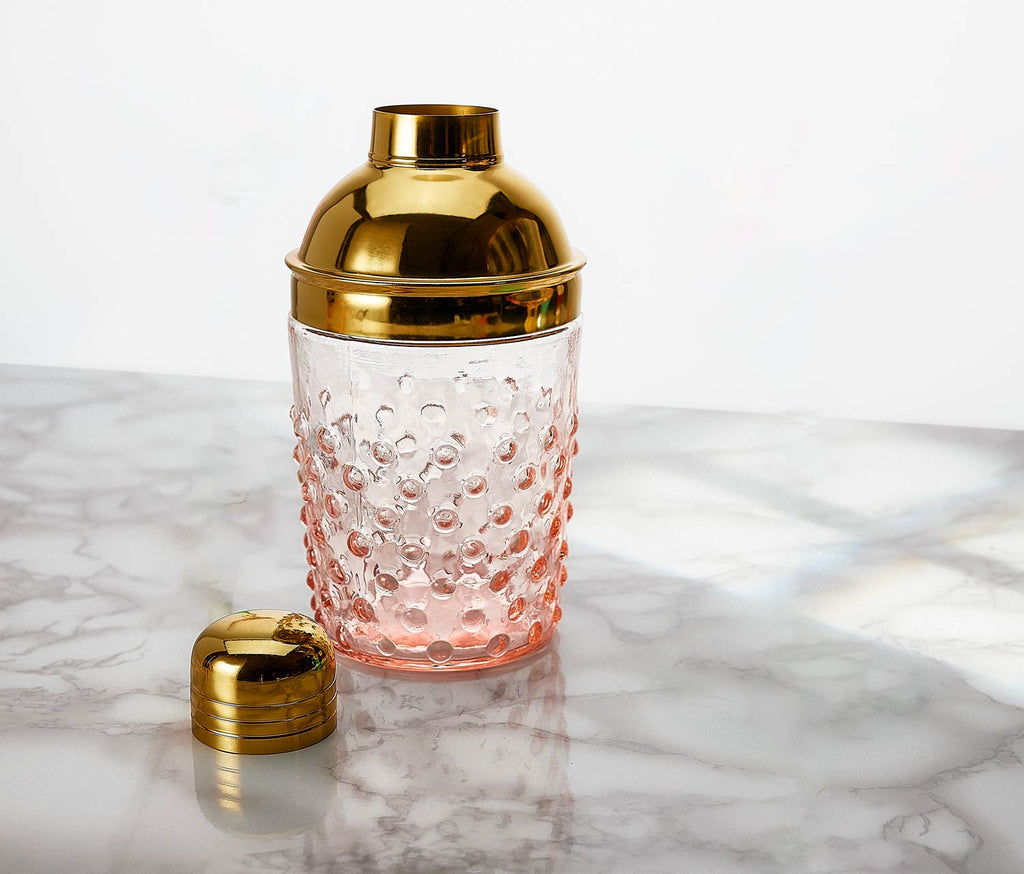 Rose Pink Hobnail Deco Inspired Glass Short Cocktail Shaker - Lollygag