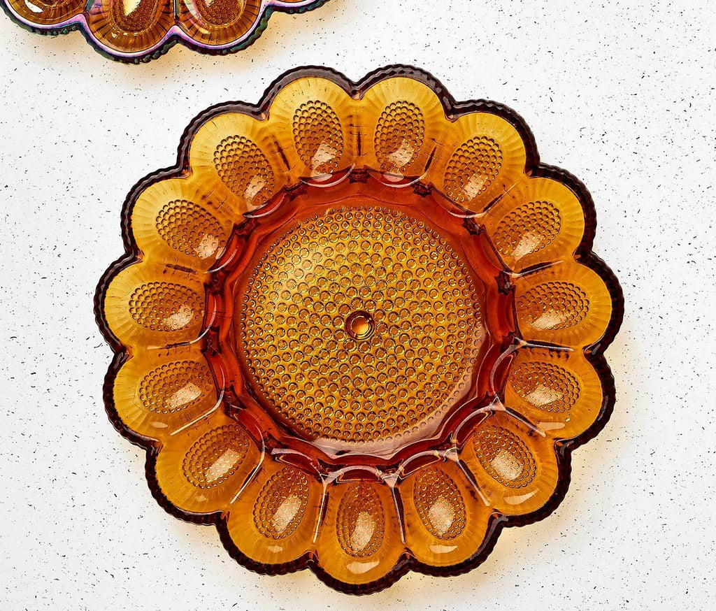 Vintage hobnail amber glass egg dish