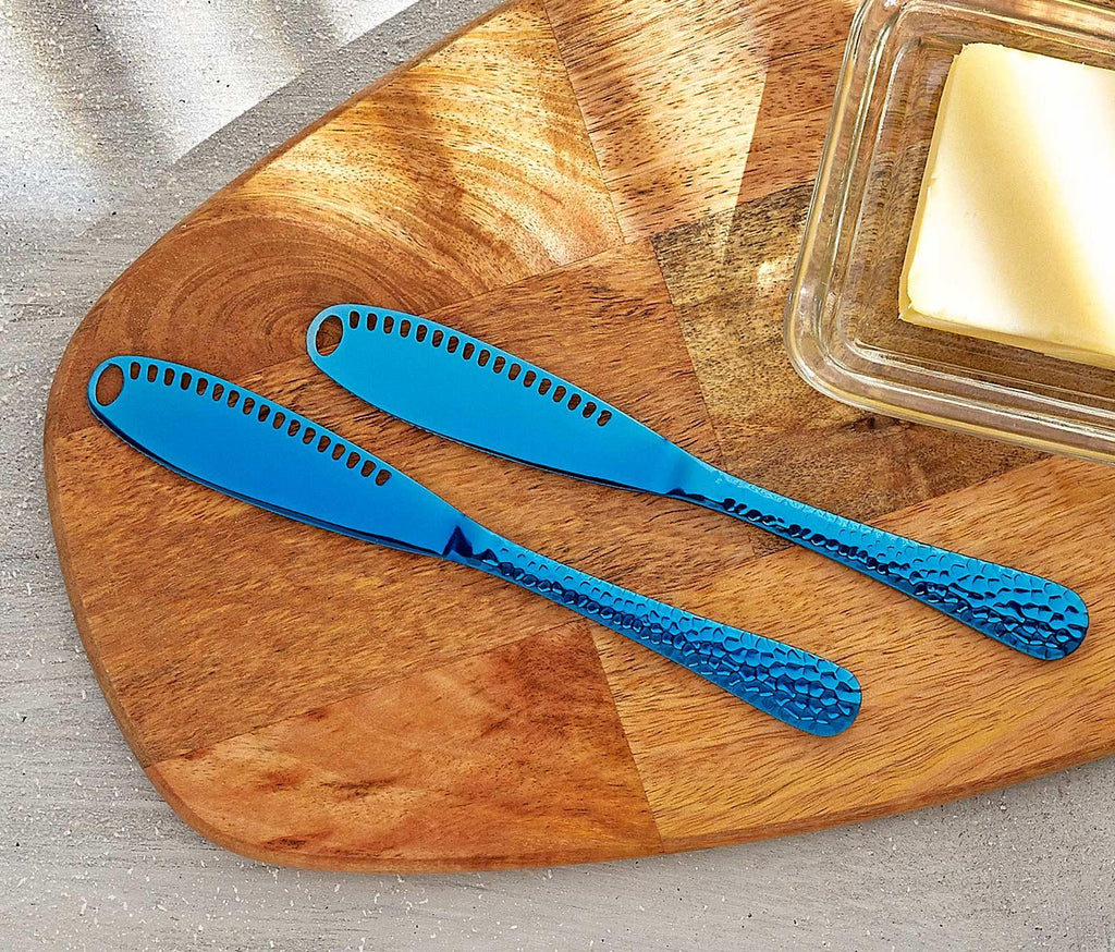 Calypso Multifunctional Butter Cheese Knives & Textured Handle Set - in Electric Blue