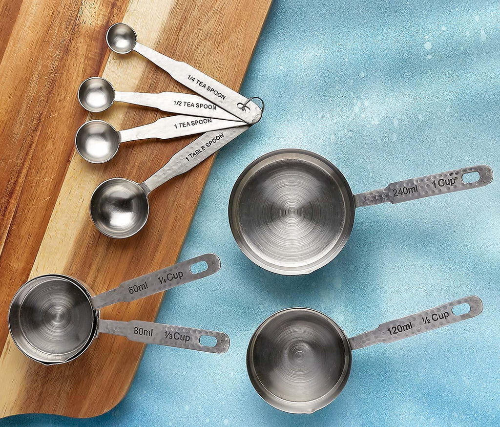 Modern Hammered Gun Metal Stainless Steel Measuring Cups and Spoons