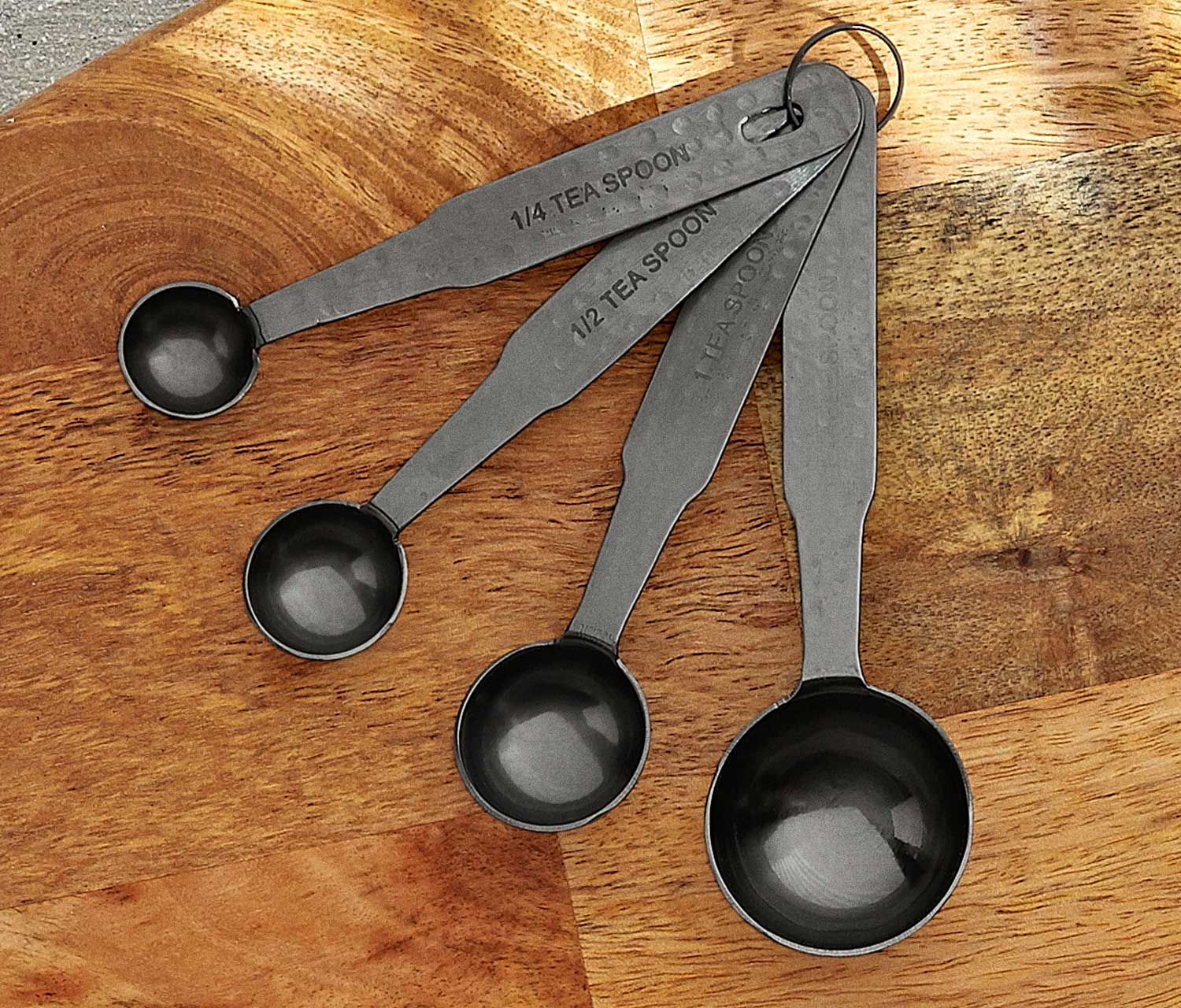 Modern Hammered Gun Metal Stainless Steel Measuring Cups and Spoons