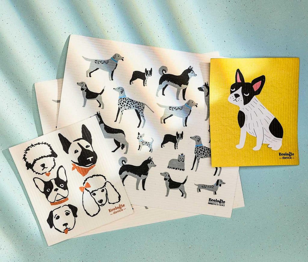 Illustrated Dogs Swedish Dry Mat and Dishcloths Set