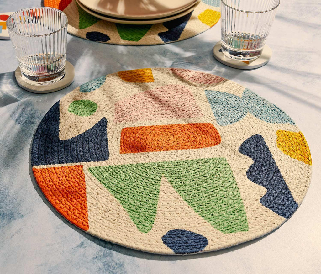 Doodle Abstract colorful Braided Round Placemats - lollygag