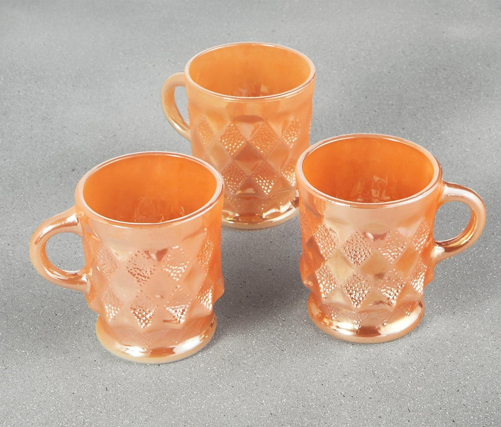 Fire King Peach Lustre Harlequin Mugs Set of 3 - lollygag