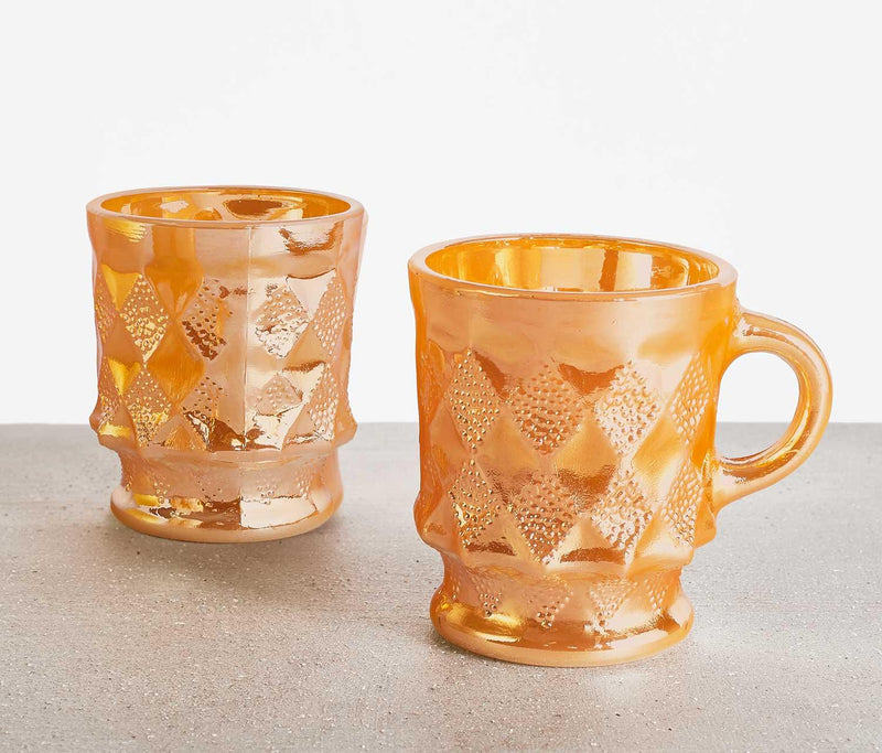 Vintage Fire King Peach Lustre Pineapple Kimberley Mugs