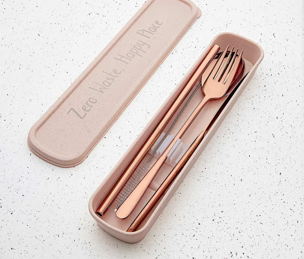 Rose Gold Reusable Travel Stainless Flatware Set with case - lollygag