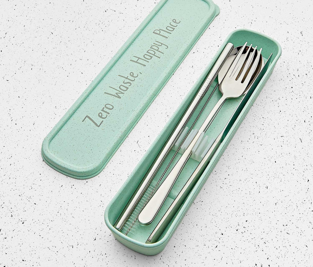 silver Reusable Travel Stainless Flatware Set with case - lollygag