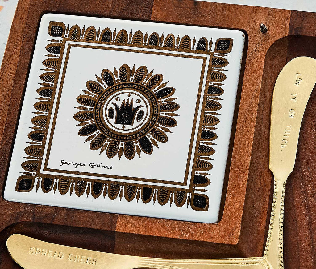 vintage Georges Briard Regalia Teak Wood Cheese Board Set