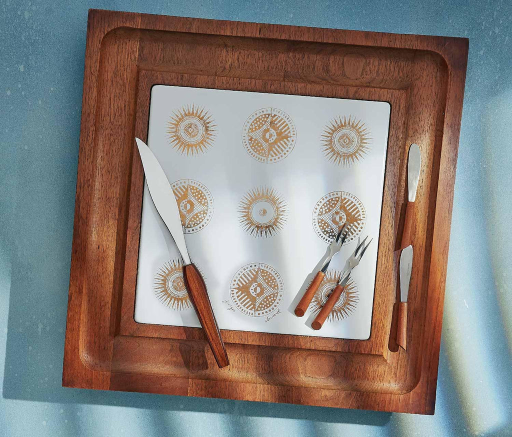Georges Briard Golden Suns Teak Wood Cheese Board Set - lollygag