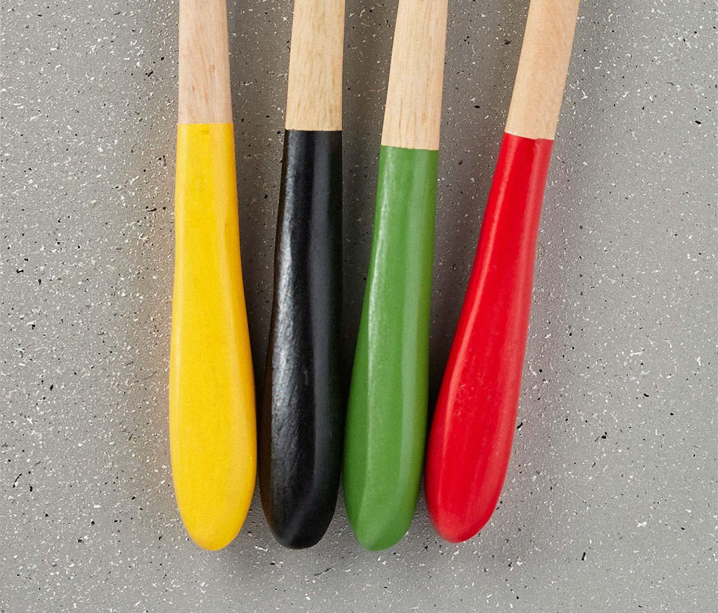 Hand- Carved Mango Wood Spoons w/ Color Dipped Handles: Set of 4 - lollygag